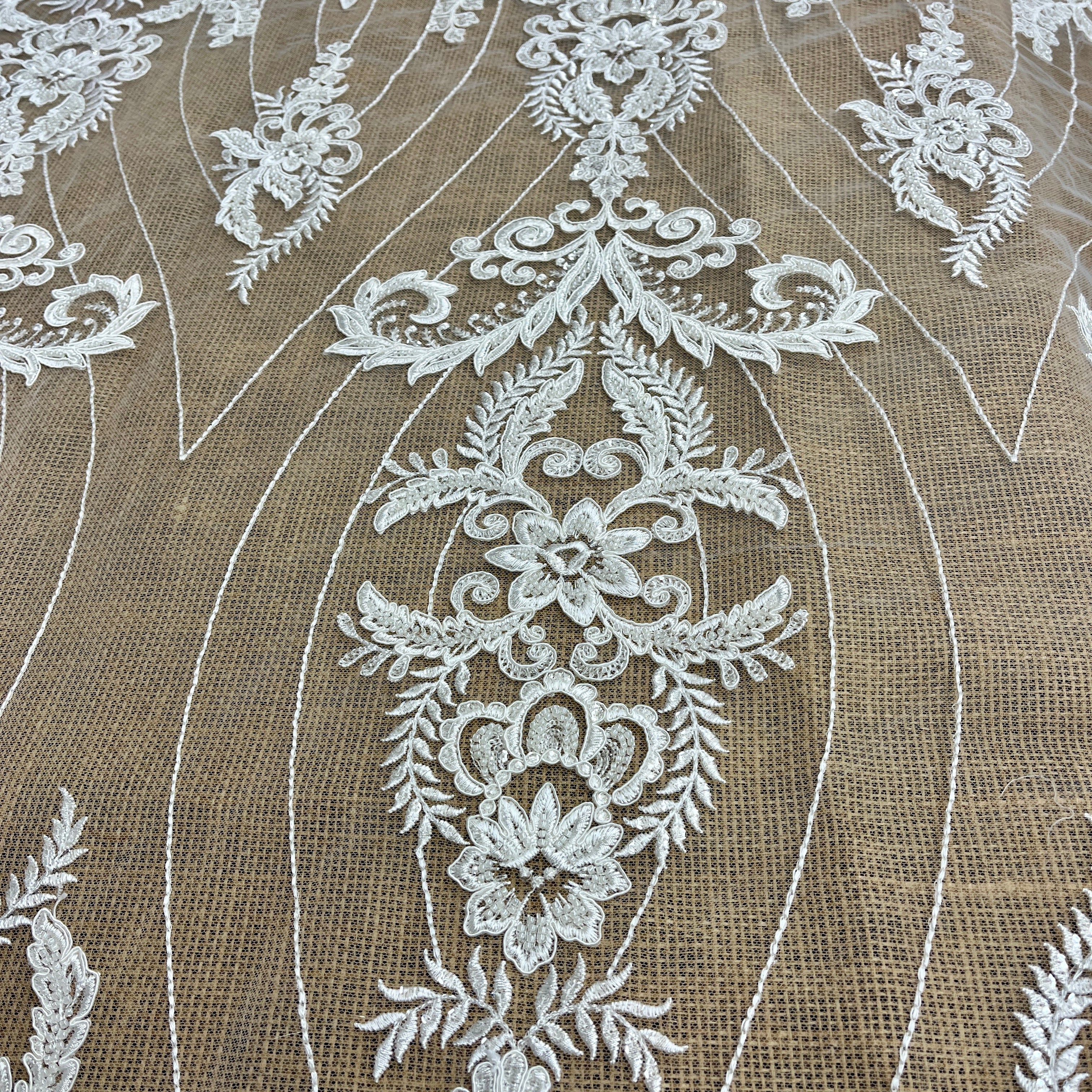 Beaded & Corded Bridal Lace Fabric Embroidered on 100% Polyester Net Mesh | Lace USA - GD-55519-3