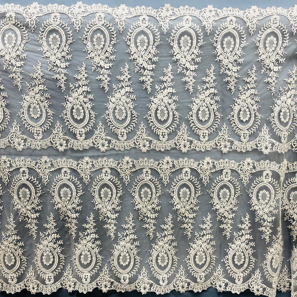 Beaded & Corded Lace Fabric Embroidered on 100% Polyester Net Mesh | Lace USA - 97055W-BPB-4