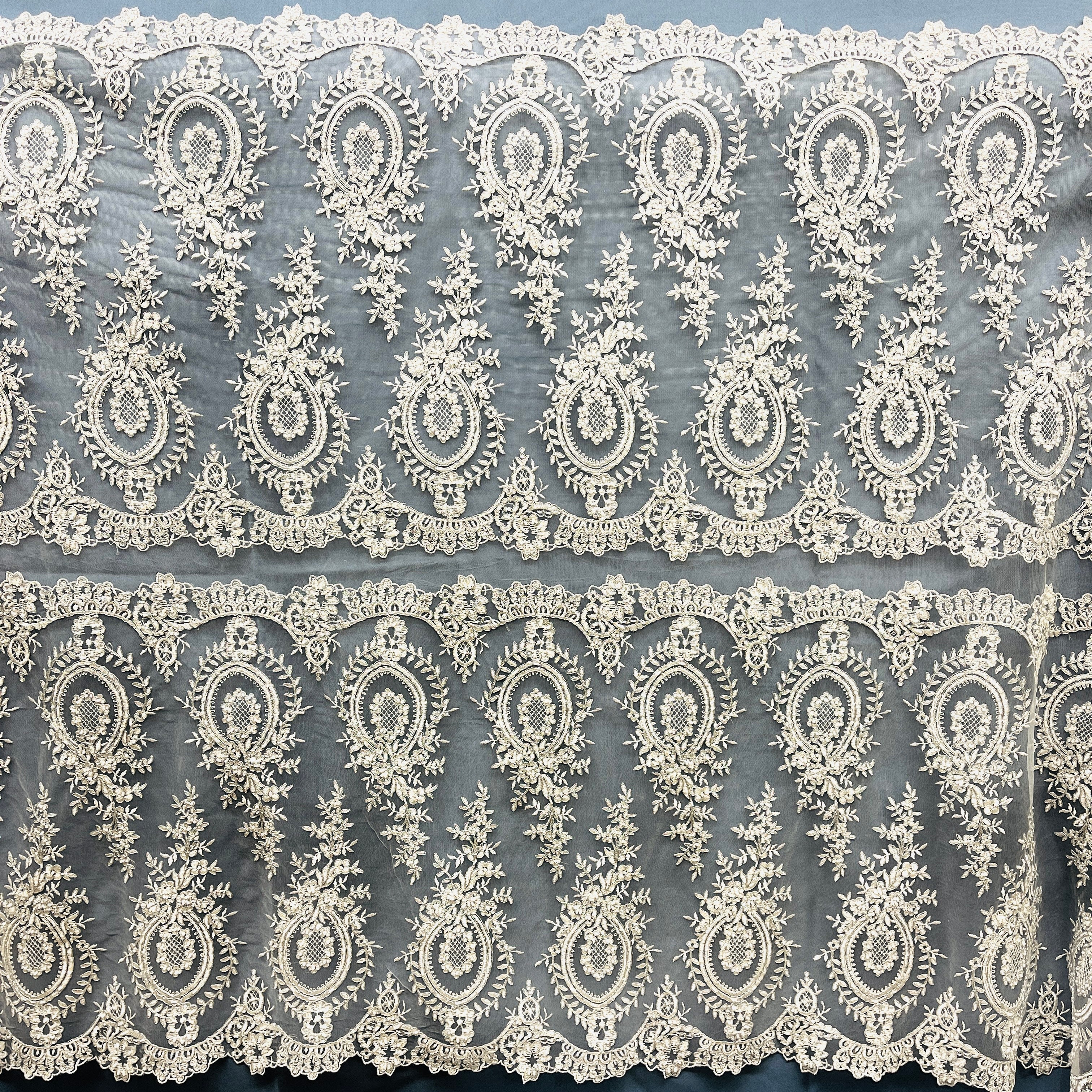 Beaded & Corded Lace Fabric Embroidered on 100% Polyester Net Mesh | Lace USA - 97055W-BPB-4