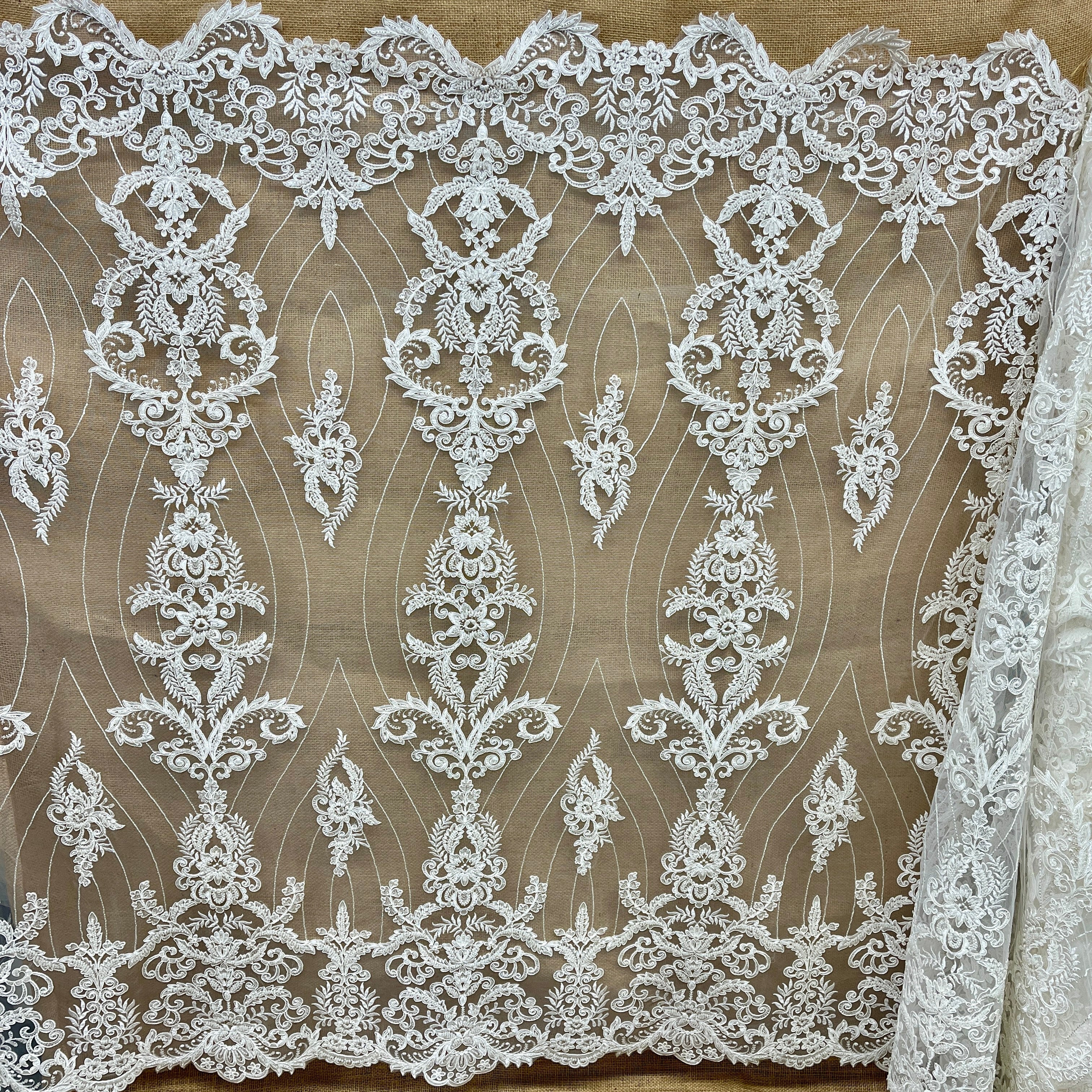 Beaded & Corded Bridal Lace Fabric Embroidered on 100% Polyester Net Mesh | Lace USA - GD-55519-0