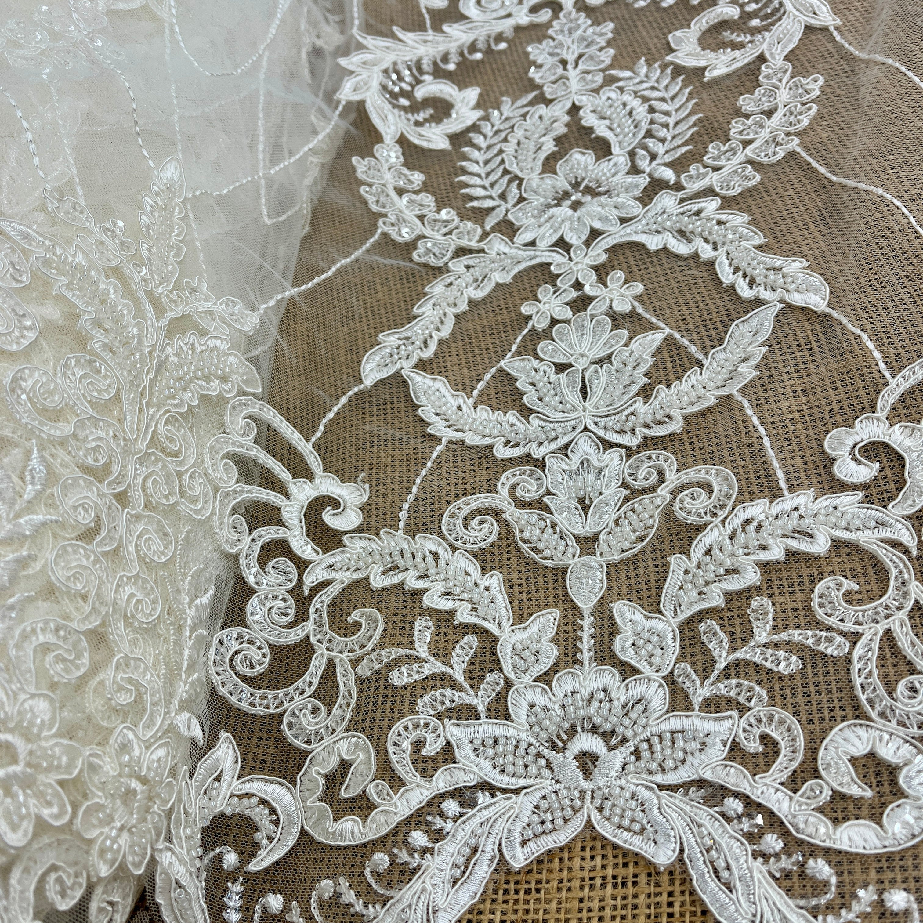 Beaded & Corded Bridal Lace Fabric Embroidered on 100% Polyester Net Mesh | Lace USA - GD-55519-2